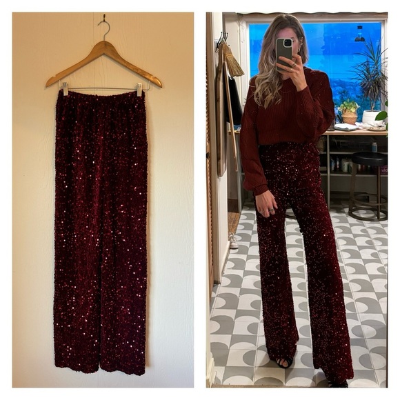 ✨ Handmade Sequin Pants High Waisted Palazzo - Picture 4 of 17